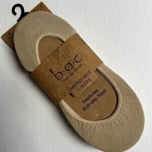 b o c Microfiber Liner Socks No Show Nude Anti-Slip Heel 6 pairs Size 4-10